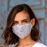 Beaded rayon lace face masks, 'Island Fashion' (set of 3) - 1 Grey-1 White-1 Grey Beaded Lace Balinese Face Masks
