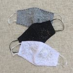 Beaded rayon lace face masks, 'Island Fashion' (set of 3) - 1 Grey-1 White-1 Grey Beaded Lace Balinese Face Masks