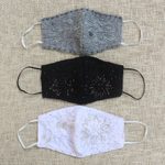 Beaded rayon lace face masks, 'Island Fashion' (set of 3) - 1 Grey-1 White-1 Grey Beaded Lace Balinese Face Masks