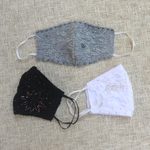 Beaded rayon lace face masks, 'Island Fashion' (set of 3) - 1 Grey-1 White-1 Grey Beaded Lace Balinese Face Masks