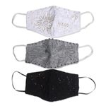 Beaded rayon lace face masks, 'Island Fashion' (set of 3) - 1 Grey-1 White-1 Grey Beaded Lace Balinese Face Masks