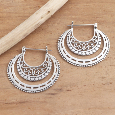 Sterling silver hoop earrings, 'Amazing Curves' - Balinese Sterling Silver Hoop Earrings