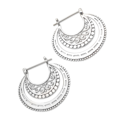 Sterling silver hoop earrings, 'Amazing Curves' - Balinese Sterling Silver Hoop Earrings
