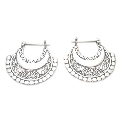 Sterling silver hoop earrings, 'Hollow Curves' - Balinese Sterling Silver Hoop Earrings