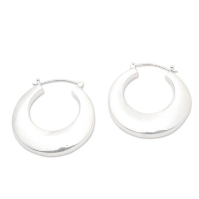 Sterling silver hoop earrings, 'Plain and Curvy' - Balinese High Polish Sterling Silver Hoop Earrings