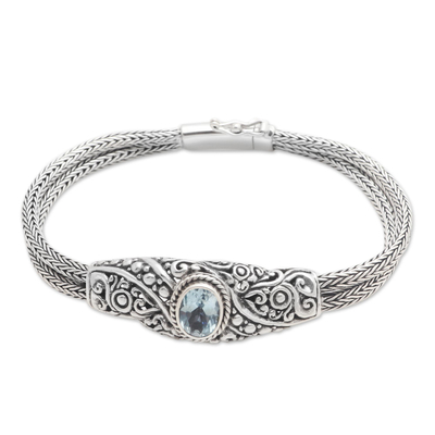 Balinese Blue Topaz Bracelet with Sterling Silver Naga Chain