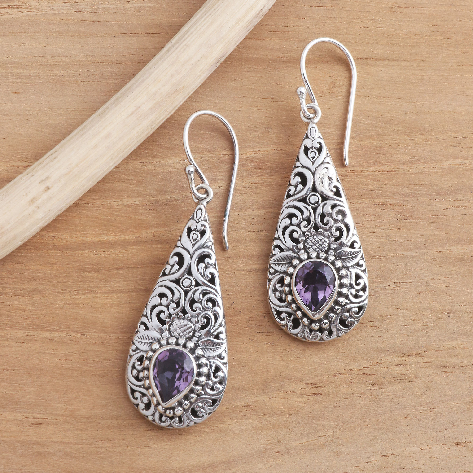 Amethyst and Sterling Silver Dangle Earrings - Native Charm | NOVICA
