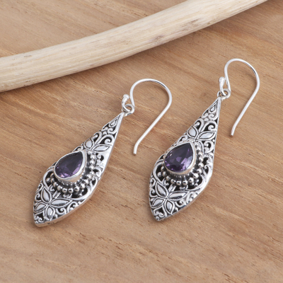 Amethyst dangle earrings, 'Native Beauty' - Silver and Amethyst Dangle Earrings