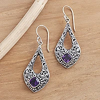 Amethyst dangle earrings, 'Kawung Butterfly'