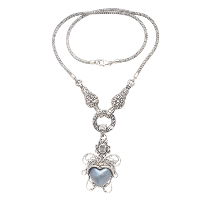 Cultured mabe pearl and blue topaz pendant necklace, 'Badung Blue' - Blue Cultured Mabe Pearl Necklace with Blue Topaz