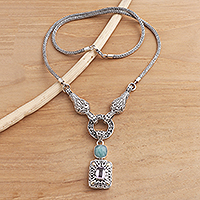 Gold-accented pendant Y-necklace, 'Royal Table' - Amazonite and Amethyst Pendant Y-Necklace Gold Plated Accent
