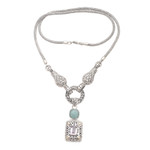 Gold-accented amazonite and amethyst Y-necklace, 'Royal Table' - Amazonite and Amethyst Pendant Y-Necklace Gold Plated Accent