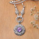 Gold-accented amethyst pendant necklace, 'Badung Wreath' - Ornate Amethyst Necklace with 18k Gold Accents