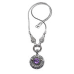 Gold-accented amethyst pendant necklace, 'Badung Wreath' - Ornate Amethyst Necklace with 18k Gold Accents