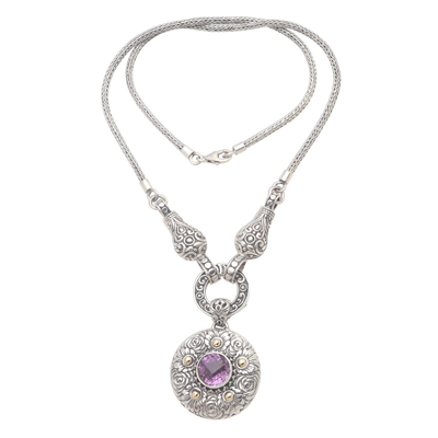 Gold-accented amethyst pendant necklace, 'Badung Wreath' - Ornate Amethyst Necklace with 18k Gold Accents