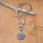 Gold-accented amethyst pendant necklace, 'Badung Wreath' - Ornate Amethyst Necklace with 18k Gold Accents