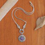 Gold-accented amethyst pendant necklace, 'Badung Wreath' - Ornate Amethyst Necklace with 18k Gold Accents