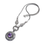 Gold-accented amethyst pendant necklace, 'Badung Wreath' - Ornate Amethyst Necklace with 18k Gold Accents