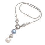 Cultured mabe pearl Y-necklace, 'Badung Belle' - Blue and White Cultured Mabe Pearl Necklace