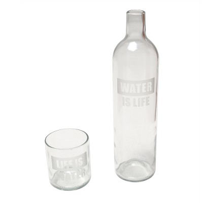 Upcycled glass carafe set, 'Water is Life' - Upcycled Bottle Carafe and Glass Set Crafted in Bali