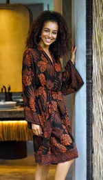 Short rayon batik robe, 'Tropical Leaves' - Handmade Batik Printed Rayon Robe