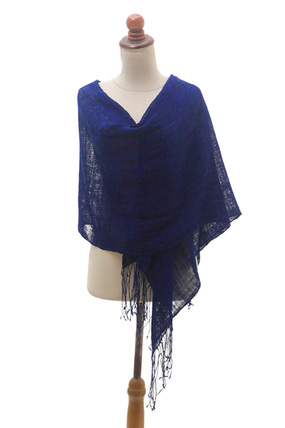 Natürlicher indigogefärbter Baumwollschal - Handgewebter Schal aus reiner Baumwolle in dunklem Indigo