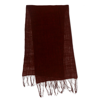 Hand woven cotton shawl, 'Ceriops Royal Rust' - Dark Rust Hand Spun and Woven Cotton Shawl
