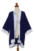Natural dyes hand woven rayon kimono, 'Indigo Rain' - Natural Indigo and White Open Rayon Kimono Jacket (image 2a) thumbail