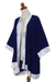 Natural dyes hand woven rayon kimono, 'Indigo Rain' - Natural Indigo and White Open Rayon Kimono Jacket (image 2d) thumbail