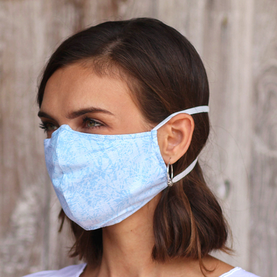 Gesichtsmasken aus Baumwolle, (3er-Set) - doppelte Baumwoll-Druckmasken mit 3 Filtertaschen in Blautönen