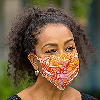 Rayon batik face masks, 'Yellow Island Coral' (set of 3) - 3 Colorful Coral Motif Pleated Rayon Batik Face Masks