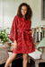 Short cotton batik robe, 'Red Floral Kimono' - Hand Made Batik Printed Cotton Robe (image 2b) thumbail