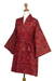 Short cotton batik robe, 'Red Floral Kimono' - Hand Made Batik Printed Cotton Robe (image 2c) thumbail