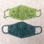 Beaded cotton face masks, 'Glamorous Greens' (pair) - 2 Beaded Embroidered Cotton Face Masks in Green Shades (image 2d) thumbail