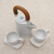 Ceramic and teak wood tea set, 'Midday Cup' (5 pcs) - White Ceramic and Wood Tea Set for Two (5 Pcs) (image 2c) thumbail