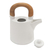 Ceramic and teak wood tea set, 'Midday Cup' (5 pcs) - White Ceramic and Wood Tea Set for Two (5 Pcs)
