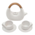 Ceramic tea set, 'Resting Cloud in White' (set for 2) - Balinese Matte White Ceramic Tea Set with Teak Handle (image 2a) thumbail