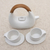 Ceramic tea set, 'Resting Cloud in White' (set for 2) - Balinese Matte White Ceramic Tea Set with Teak Handle (image 2b) thumbail
