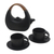 Ceramic tea set, 'Resting Cloud in Black' (set for 2) - Balinese Matte Black Ceramic Tea Set with Teak Handle (image 2a) thumbail