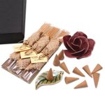 Aromatherapy boxed gift set, 'Burgundy Rose' - Incense and Ceramic Holders Gift Set