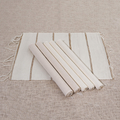 Cotton and fragrant root placemats, 'Natural Table' - Handmade Natural Fiber and Cotton Placemats (Set of 6)