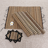 Bamboo and cotton placemats and coasters, 'Balinese Flavor' (set of 6) - Woven Bamboo Placemats and Coasters (Set of 6)