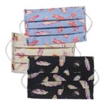 Cotton face masks 'Free as a Feather' (set of 3) - 3 Single Layer Pleated Cotton Print Elastic Loop Face Masks