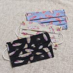 Cotton face masks 'Free as a Feather' (set of 3) - 3 Single Layer Pleated Cotton Print Elastic Loop Face Masks