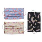 Cotton face masks 'Free as a Feather' (set of 3) - 3 Single Layer Pleated Cotton Print Elastic Loop Face Masks