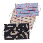 Cotton face masks 'Free as a Feather' (set of 3) - 3 Single Layer Pleated Cotton Print Elastic Loop Face Masks
