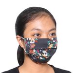 Cotton face masks 'Dreams at Midnight (set of 3) - 3 Single Layer Black Cotton Print Elastic Loop Face Masks