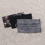 Cotton face masks 'Dreams at Midnight (set of 3) - 3 Single Layer Black Cotton Print Elastic Loop Face Masks