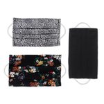 Cotton face masks 'Dreams at Midnight (set of 3) - 3 Single Layer Black Cotton Print Elastic Loop Face Masks