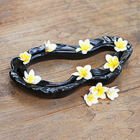 Jarrón de flores de cerámica, 'Living Flow in Black' - Jarrón de flores de cerámica negra de forma libre
